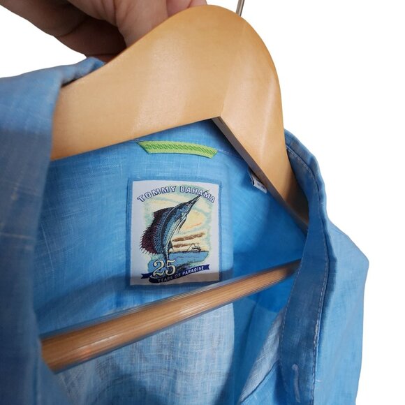 Tommy Bahama 25th Anniversary Mens XXL Button-Up Shirt - Blue Linen - Picture 2 of 4